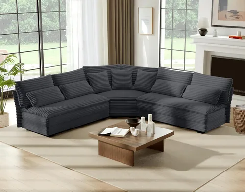 Vista 3 de Sofá modular de 5 plazas, sofá esquinero en forma de L de 102 pulgadas, sofá de pana de gran tamaño con cojines de 2 capas para sala de estar gris