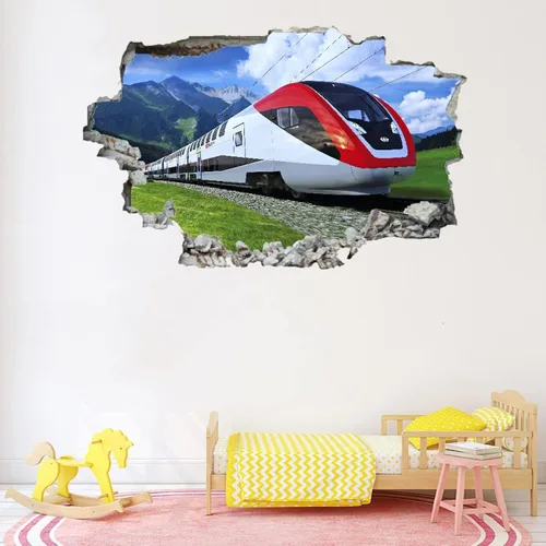 Vista 9 de Calcomanías de pared de flores rojas 3D, diseño de paisaje natural, arte aplastado, impermeable, diseño de cielo, tatuaje de pared para niños A03