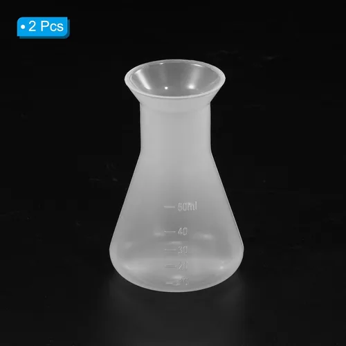Vista 3 de PATIKIL Erlenmeyer - Frasco de plástico de 1.7 fl oz, paquete de 2 frascos cónicos de boca ancha para laboratorio, transparente