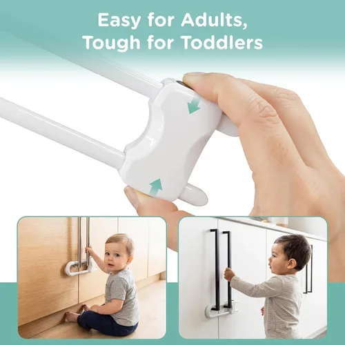Vista 2 de Skyla Homes - Armarios a prueba de bebés, cerraduras deslizantes para niños, cerradura de gabinete de seguridad infantil ajustable en forma de U