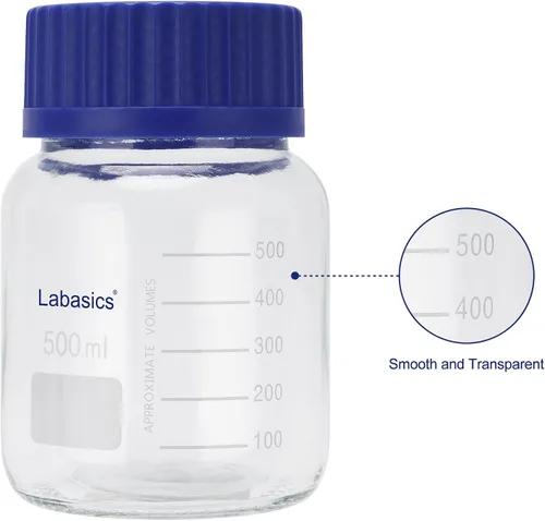 Vista 3 de Labasics Botella redonda de almacenamiento con tapa de rosca GL80, botella de reactivo de boca ancha de vidrio premium, para almacenamiento