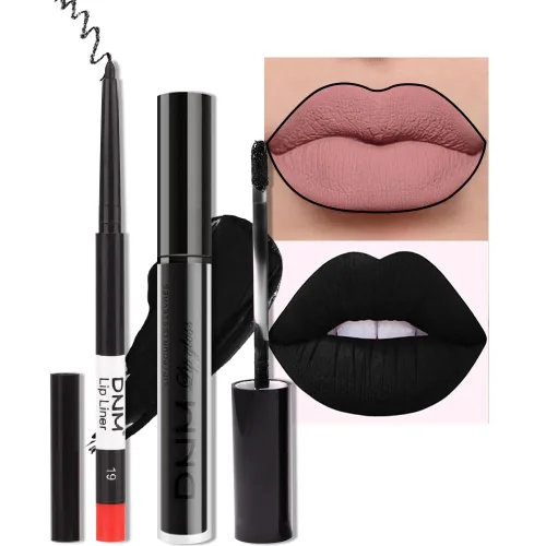 Vista 7 de evpct Juego de 2 lápices delineador de labios y lápiz labial líquido mate de 24 horas, color ciruela púrpura, maquillaje para mujer, lápiz labial