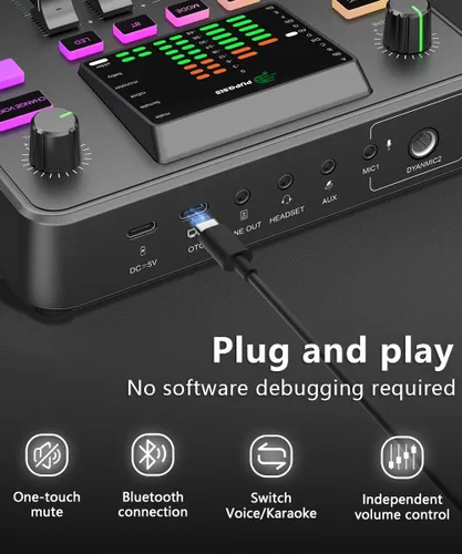 Vista 4 de PUPGSIS - Mezclador de audio para juegos, interfaz de audio para PC, interfaz de micrófono dinámico TRS de 1/4 pulgadas, tablero de sonido