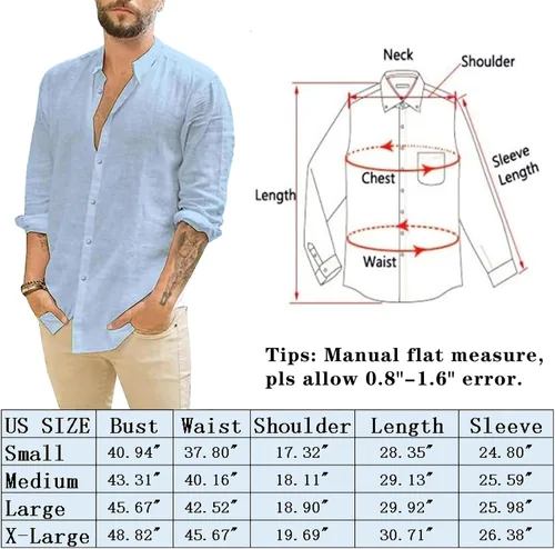 Vista 5 de Camisa de lino elástico ligera para hombre, casual, de verano, manga larga, con botones, para playa, de algodón