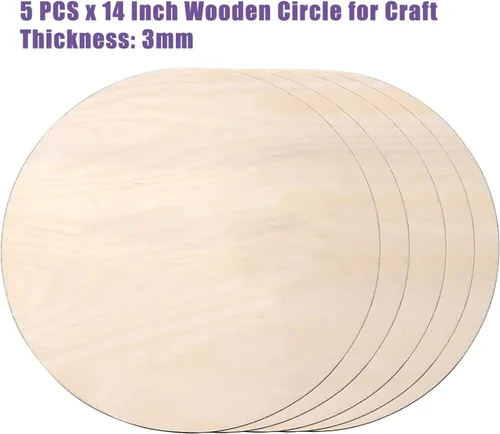 Vista 3 de 5 círculos de madera de 14 pulgadas para manualidades, recortes redondos en blanco, rebanadas de madera sin terminar, círculos de madera redondos