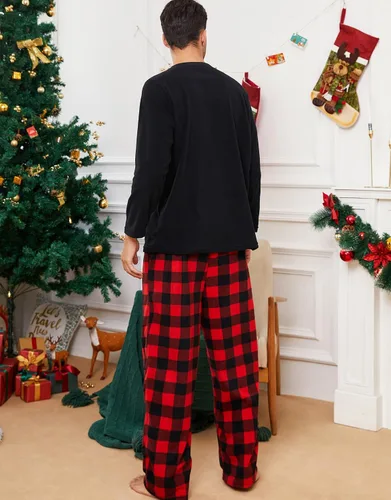 Vista 4 de U2SKIIN Pantalones de pijama de forro polar para hombre, pantalones de Buffalo Plaid-rojo