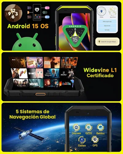 Vista 5 de Ulefone Armor X32 Pro 5G Teléfono resistente, MTK Dimensity 6300, 16+256GB, Android 15, Widevine L1, visión nocturna de 64MP/25MP, linterna Negro