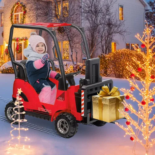 Vista 7 de Carretilla elevadora de 12 V para niños, coche eléctrico de construcción con control remoto, horquilla y palet elevable, 2 velocidades, música, USB