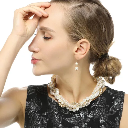 Vista 2 de Juego de collar de oro para mujer, collar estético y aretes, accesorios de moda para fiesta nupcial