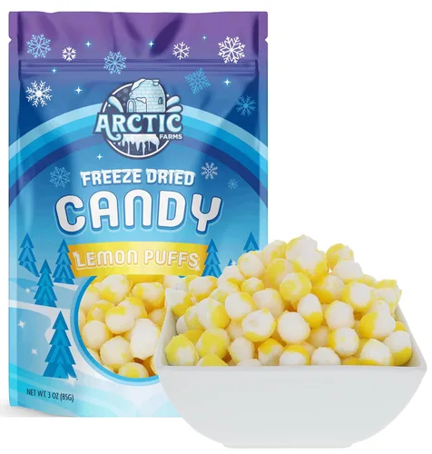 Vista 7 de Arctic Farms Caramelos liofilizados de caramelo agrio en bolsa y en caja (Gigantes de limón) (3 onzas)