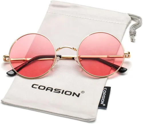 Vista 4 de COASION Gafas de sol polarizadas redondas pequeñas retro para mujeres y hombres, gafas de sol circulares UV400