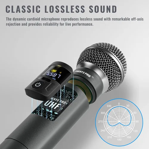 Vista 4 de Phenyx Pro Sistema de micrófono inalámbrico PTU-4200-8H incluido con soporte de micrófono múltiple de 8 ranuras MA-H1