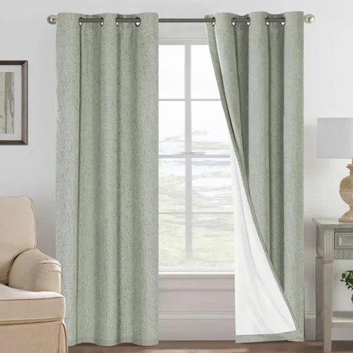 Vista 236 de H.VERSAILTEX Cortinas 100% opacas con aislamiento térmico, texturizadas, de lino, con bloqueo completo de calor y luz, para sala de estar y Negro