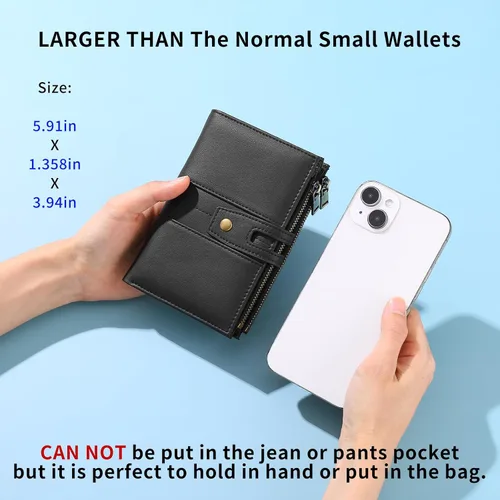 Vista 6 de GAEKEAO - Cartera pequeña para mujer de cuero con bloqueo RFID, cartera de tres cuerpos, tarjetero para tarjetas de crédito, tarjetero con ventana