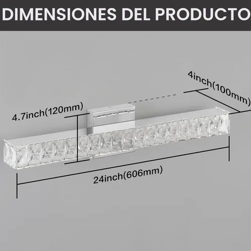 Vista 5 de SOLFART Lámpara de baño, accesorios de iluminación de tocador de cristal, luces LED modernas sobre espejo, lámpara de baño de 60 cm, cromada Luz