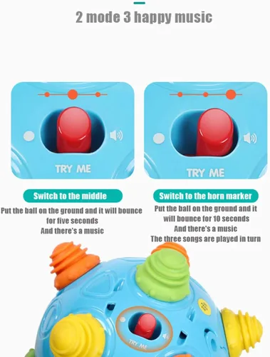 Vista 3 de Pelota de baile con música para niños pequeños - Moverse, gatear, rebotar, aprendizaje sensorial para niños y bebés, regalo divertido tanto