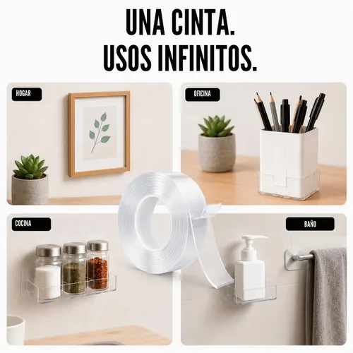 Vista 7 de Cinta nano doble cara resistente 1/2 '' × 10 pies extraíble lavable sin