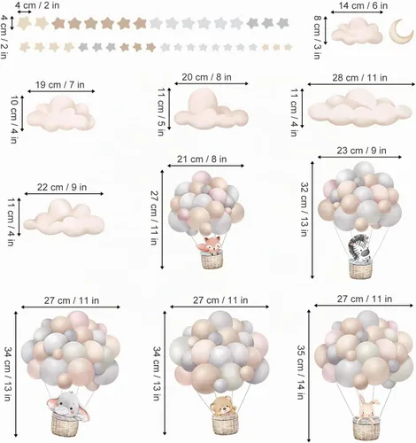 Vista 4 de wondever Calcomanías de pared de animales voladores con globos, nubes