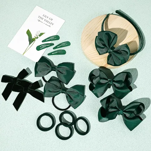 Vista 7 de DEEKA Juego de accesorios para el cabello de uniforme verde oscuro, 15 piezas, lazos para el cabello, pinzas para el cabello, diadema, lazos