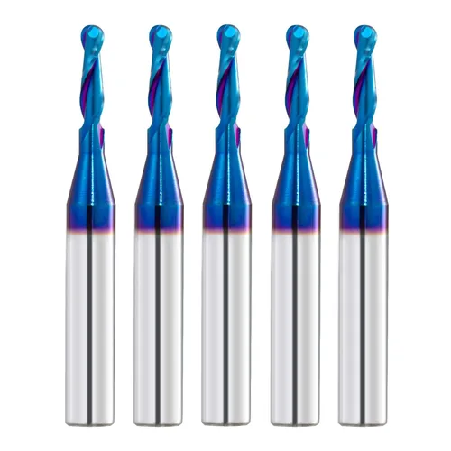 Vista 8 de Brocas de fresadora CNC de vástago de 1/4 pulgadas de carburo con punta de bola con revestimiento nano azul para fresado lateral, fresado