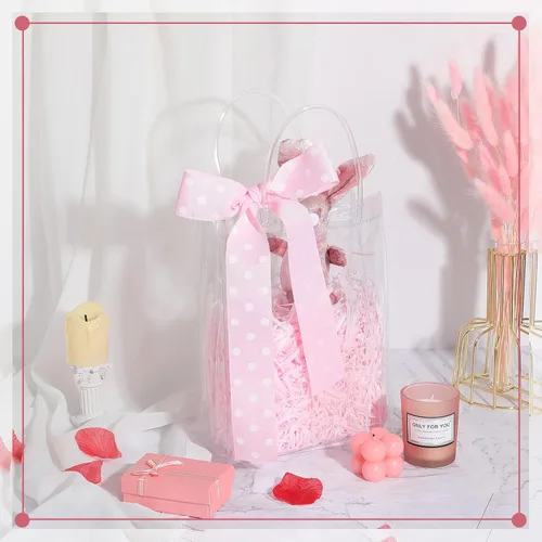 Vista 4 de Saintrygo Bolsas de regalo de PVC transparente con asas, bolsas de plástico reutilizables para compras transparentes para fiestas de Navidad, bodas