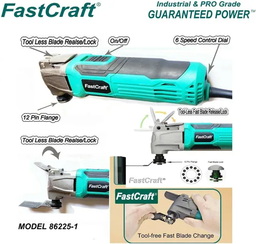 Vista 3 de FastCraft - Multiherramienta + 3 hojas de sierra, modelo 86225-1, nueva herramienta oscilante, motor de potencia pico de 5.0 amperios