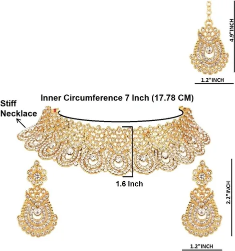 Vista 4 de Efulgenz Crystal Indian Jewelry Set Rhinestone Crystal Choker Necklace Earrings Maang Tikka Set Wedding Bollywood Bridal Jewelry Set for Women