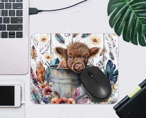 Vista 3 de OFlich Highland Cow - Alfombrilla para mouse, floral, 9.5 x 7.9 pulgadas, marrón rojizo, poliéster y poliuretano, base antideslizante, oficina