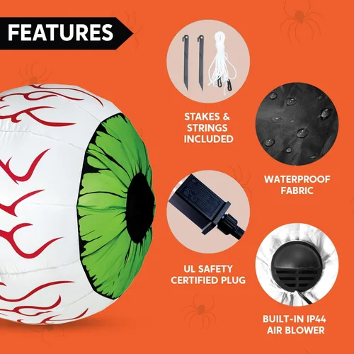 Vista 5 de Joiedomi Paquete de 2 ojos inflables de Halloween de 3 pies, LED, decoración interior y exterior Inflado rápido y diseño resistente a la intemperie
