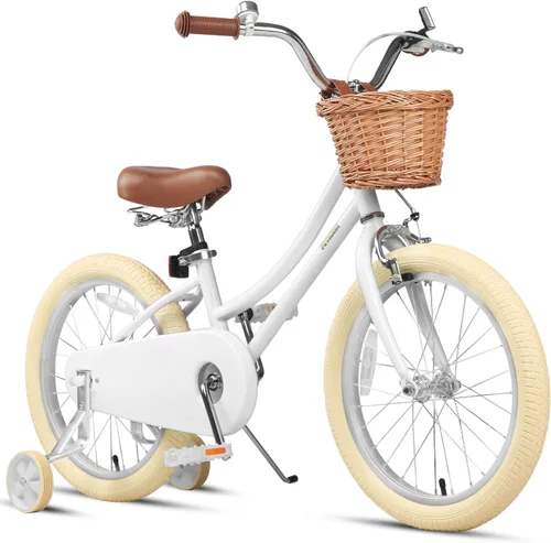 Vista 11 de Petimini Vintage Kids Bike for Girls, 12–20 Inch Classic Bicycle with Wicker Basket & Bell, High Tensile Steel Frame, Training Wheels (12–18”), 85%