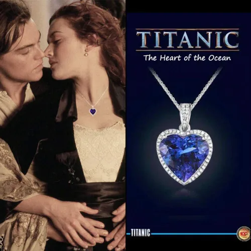 Vista 4 de Nuevo collar de corazón de cristal azul grande con cadena de cristal joyería regalo plateado