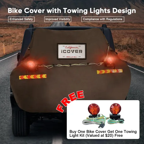 Vista 4 de iCOVER - Funda para bicicleta para transporte con luz magnética de remolque y bolsillo para matrícula, 800D resistente al agua, antidesgarros