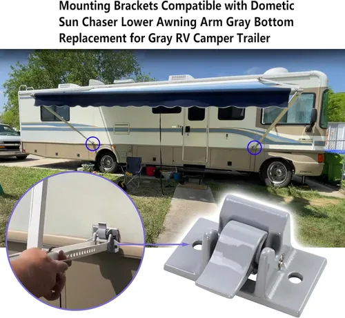 Vista 2 de Paquete de 2 soportes de montaje compatibles con Dometic Sun Chaser, brazo inferior gris de repuesto para remolque gris RV Camper RV Bottom Awning