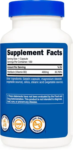 Vista 5 de Vitamina B2 Nutricost (riboflavina) 0.014 onzas, 120 cápsulas, 1 botella, 1