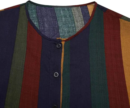 Vista 5 de Hotmiss Bata a rayas para hombre con botones, manga larga, estilo caftán Thobe Splits