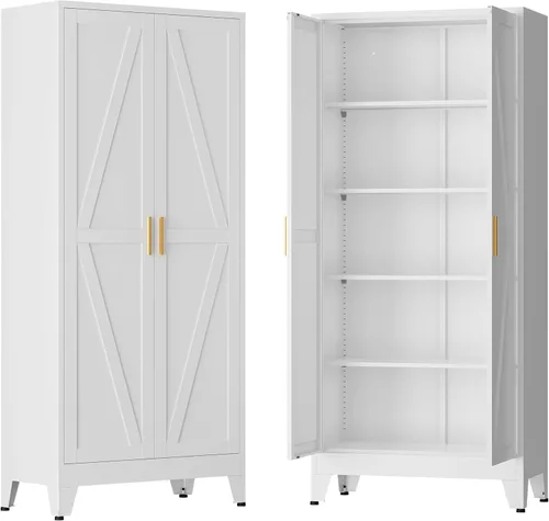 Vista 23 de Gabinetes de almacenamiento de metal de 61" H,Gabinete de garaje,Gabinete de almacenamiento de armario de escoba,Gabinetes de almacenamiento Azul