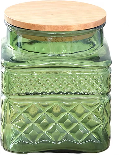 Vista 9 de Tarro de almacenamiento de vidrio grande de 60 onzas líquidas con tapa hermética de madera de bambú, contenedor de almacenamiento de alimentos