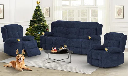 Vista 15 de Dresegmt - Juego de sofá reclinable con consola, diseño de respaldo central abatible, sofá de 3 plazas y sillón reclinable individual, sofás Gris