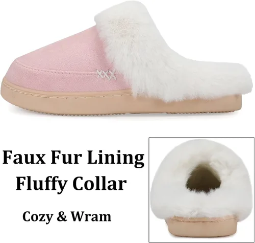 Vista 4 de NineCiFun Pantuflas de casa de gamuza para mujer y hombre, pantuflas mullidas con forro de piel sintética para interiores y exteriores, zapatos