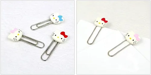 Vista 2 de [5 en 1] Hello Kitty Cute 5pcs Juego de clips de papel con lindo estuche de transporte de cara de Hello Kitty rosa