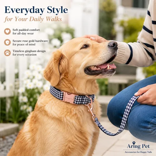 Vista 55 de Aring Pet Collar de algodón, ligero y ajustable, con hebilla de liberación rápida, para perros pequeños, medianos y grandes, para cachorros, S, Hoja