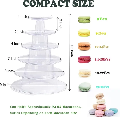 Vista 4 de Torre de macaron de 6 niveles, estante redondo de plástico para macarrones, soporte de postre transparente para tartas, soporte de donas para baby