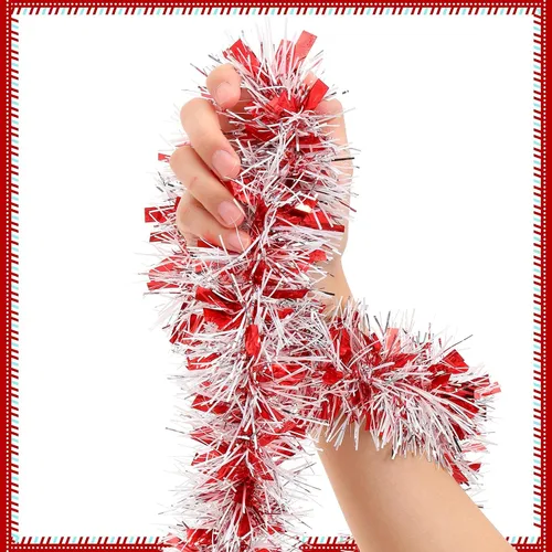 Vista 7 de Guirnalda de oropel de Navidad de 50 pies, guirnalda metálica para decoración de árbol de Navidad, boda, cumpleaños, Año Nuevo, adornos colgantes