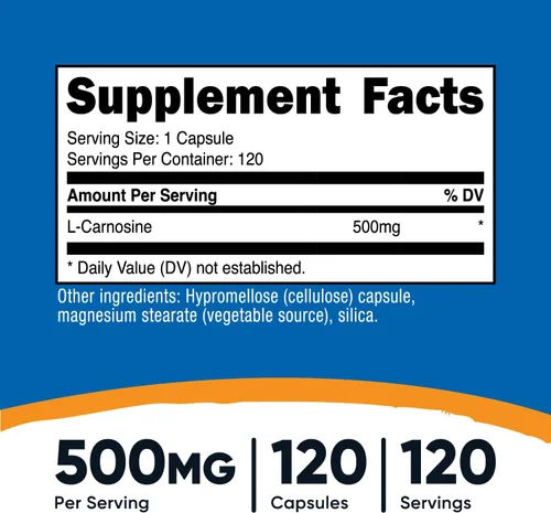 Vista 2 de Nutricost L-Carnosina 500 mg, 120 cápsulas - Sin gluten y sin OMG