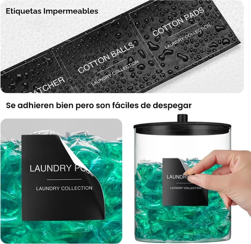 Vista 6 de Paquete de 3 tarros de vidrio y soporte acrílico para secadora, contenedor de cápsulas de lavandería con tapa de bambú y tazas medidoras