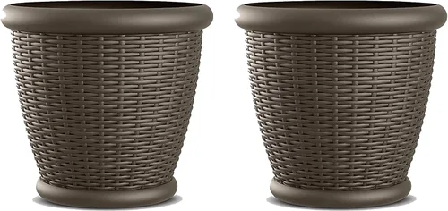 Vista 11 de Suncast. Maceta de mimbre con agujeros de drenaje perforables, maceta decorativa para interior/exterior, 18 pulgadas, Java