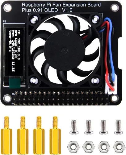 Vista 8 de GeeekPi Sombrero de ventilador para Raspberry Pi 4 Modelo B, PWM Fan GPIO Placa de expansión con pantalla OLED de 0.91 pulgadas para Raspberry Pi