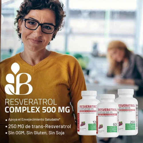 Vista 3 de Bronson Resveratrol 500 Complejo Estandarizado Trans-Resveratrol + Extracto de Semilla de Uva y Vino Tinto, 60 Cápsulas