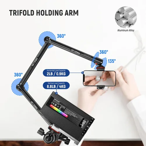 Vista 3 de NEEWER Kit de Soporte de Cámara Mejorado con Brazo de Boom Telescópico de Tres Pliegues (Carga Máxima 2lb), Soporte de Escritorio Telescópico