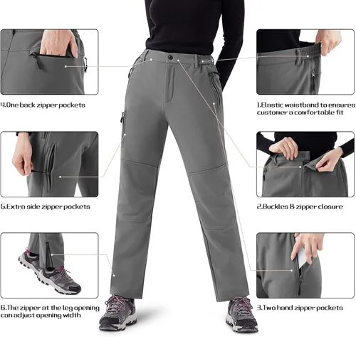 Vista 3 de WULFUL Pantalones de nieve impermeables y resistentes al viento para mujer con forro polar con aislamiento de Softshell